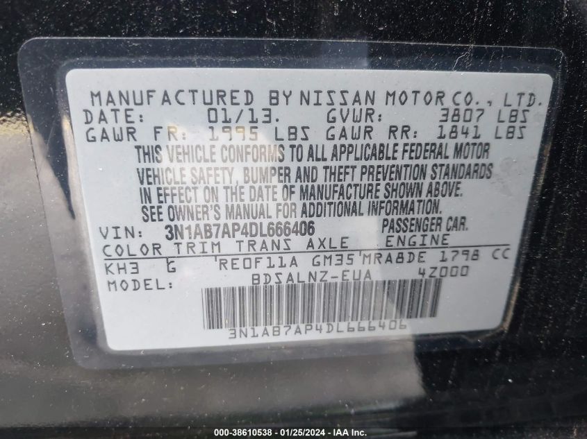 2013 NISSAN SENTRA S/SV/SR/SL - 3N1AB7AP4DL666406
