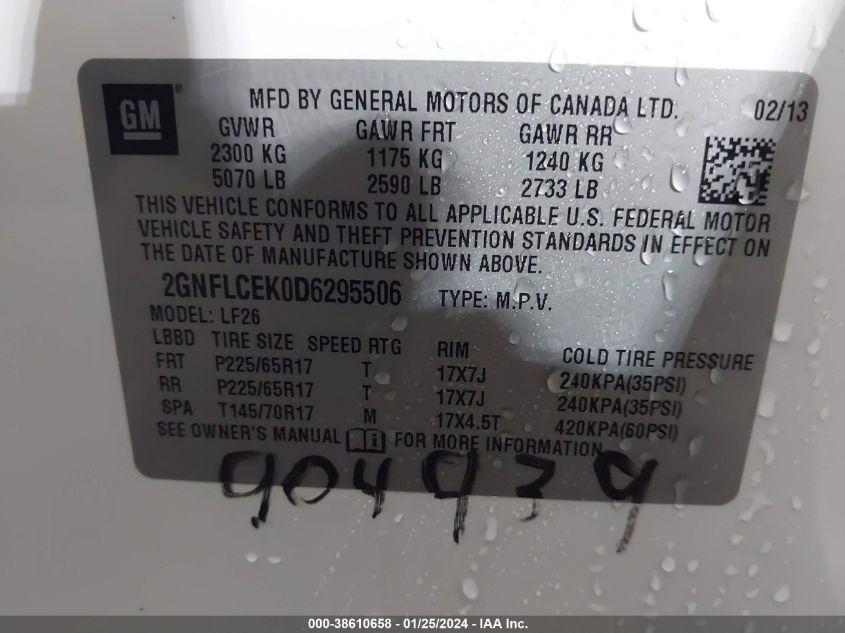 2013 CHEVROLET EQUINOX LS - 2GNFLCEK0D6295506