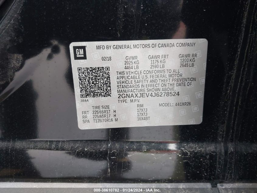 2018 CHEVROLET EQUINOX LT - 2GNAXJEV4J6278524
