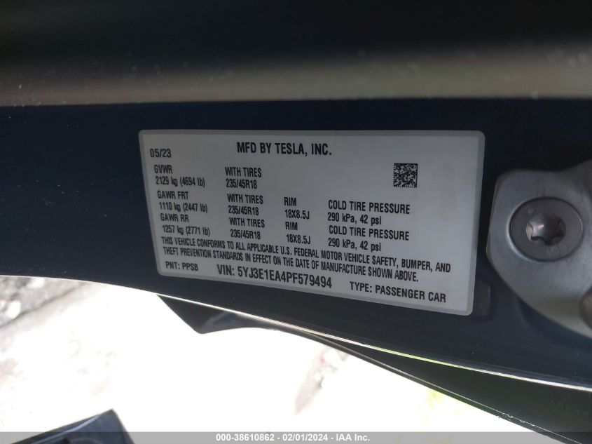 2023 TESLA MODEL 3 - 5YJ3E1EA4PF579494