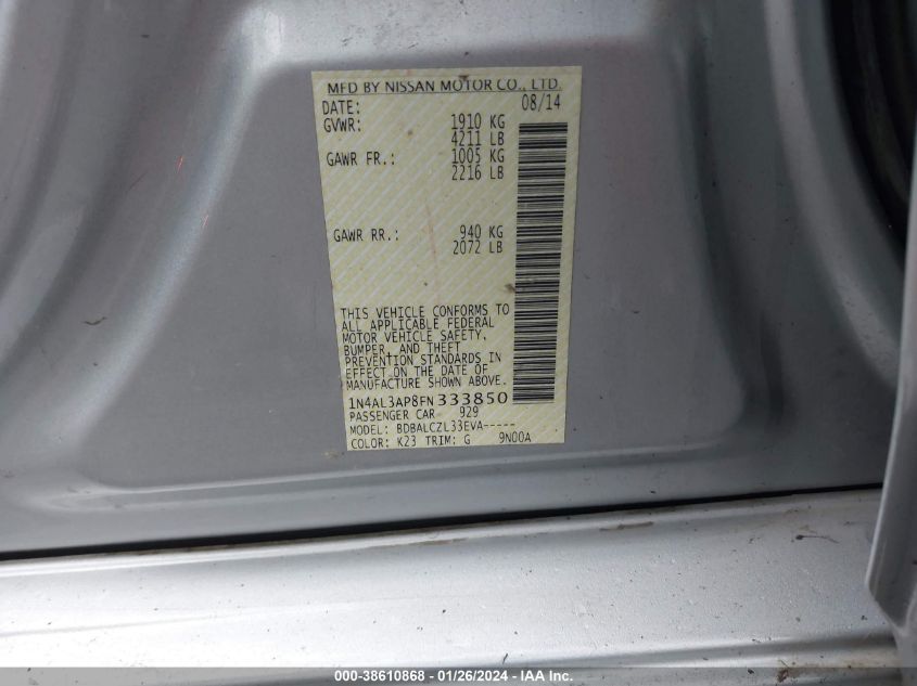 2015 NISSAN ALTIMA 2.5/S/SV/SL - 1N4AL3AP8FN333850