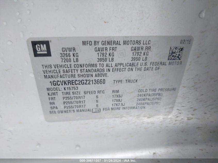 2016 CHEVROLET SILVERADO 1500 K1500 LT - 1GCNKREC2GZ213660