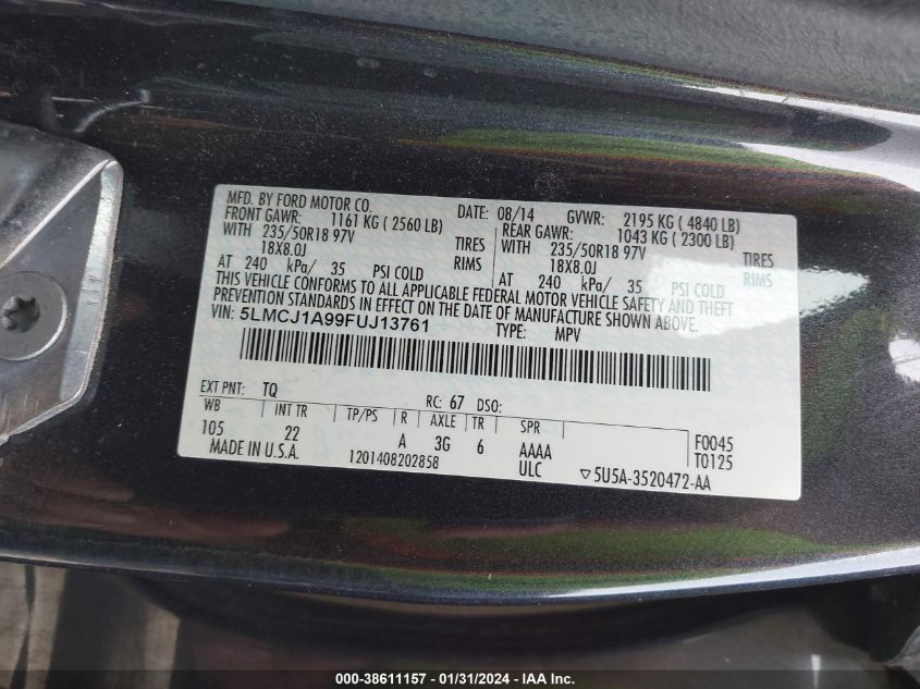 2015 LINCOLN MKC - 5LMCJ1A99FUJ13761