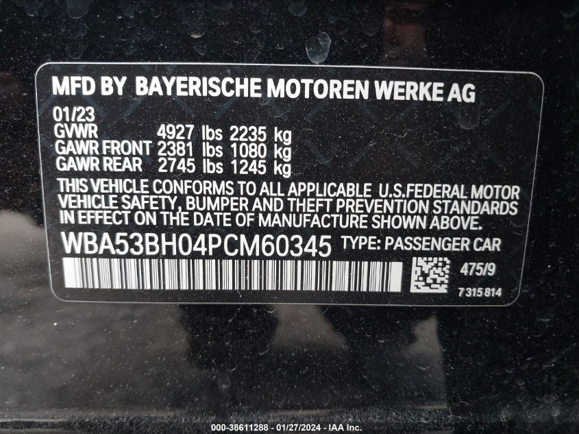 2023 BMW 530I I WBA53BH04PCM60345