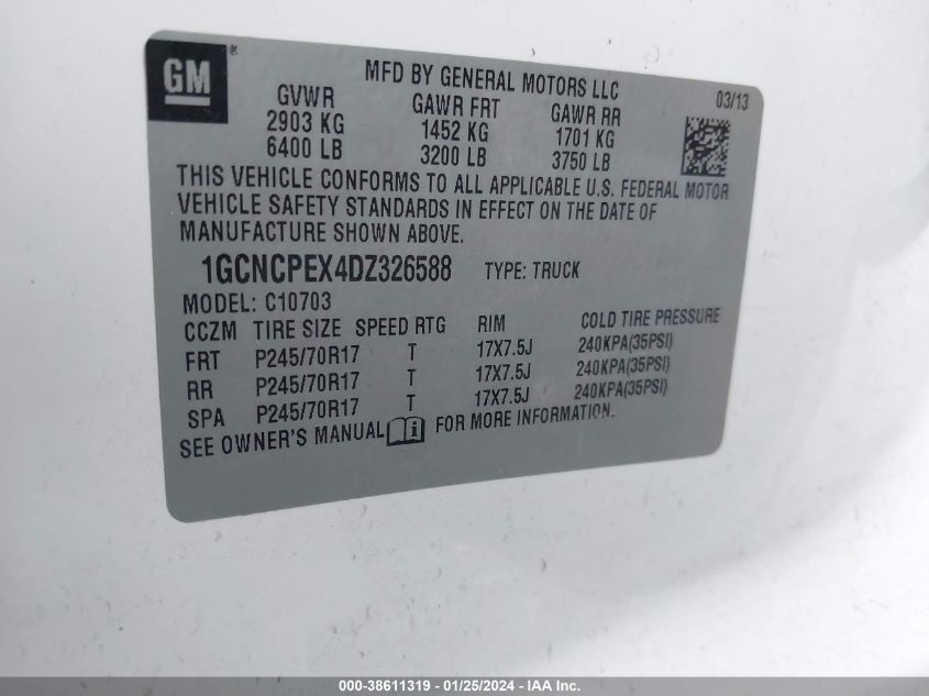 2013 CHEVROLET SILVERADO 1500 WORK TRUCK - 1GCNCPEX4DZ326588