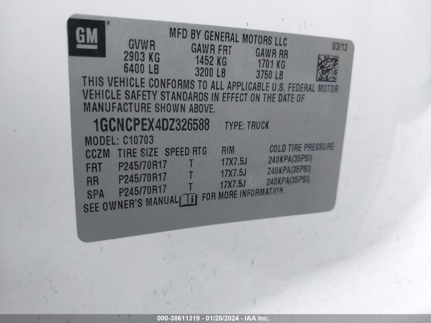 1GCNCPEX4DZ326588 | 2013 CHEVROLET SILVERADO 1500