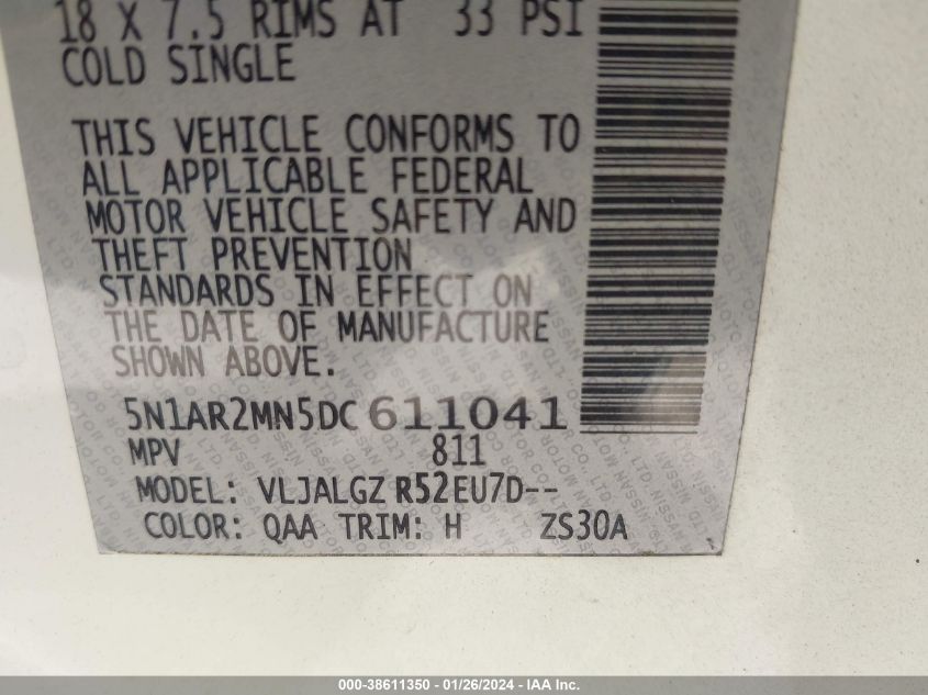 2013 NISSAN PATHFINDER SL - 5N1AR2MN5DC611041