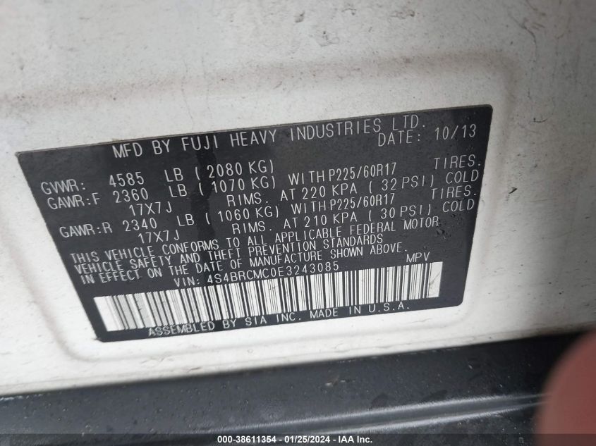 2014 SUBARU OUTBACK 2.5I LIMITED - 4S4BRCMC0E3243085