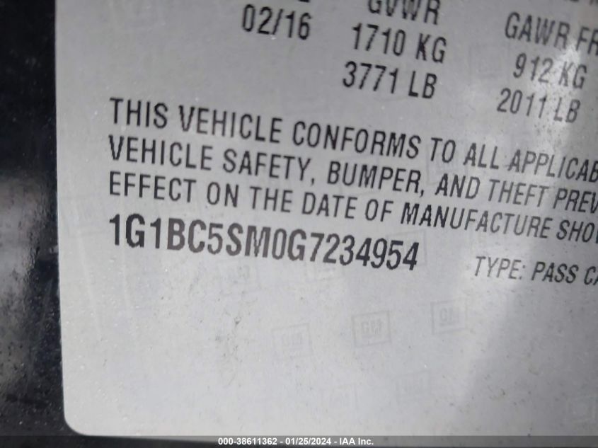 2016 CHEVROLET CRUZE LS - 1G1BC5SM0G7234954