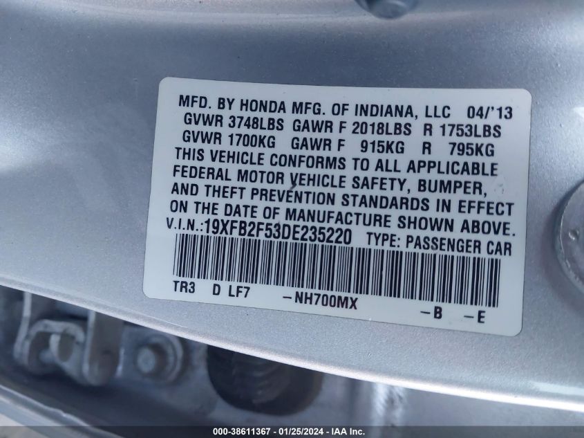 2013 HONDA CIVIC LX - 19XFB2F53DE235220