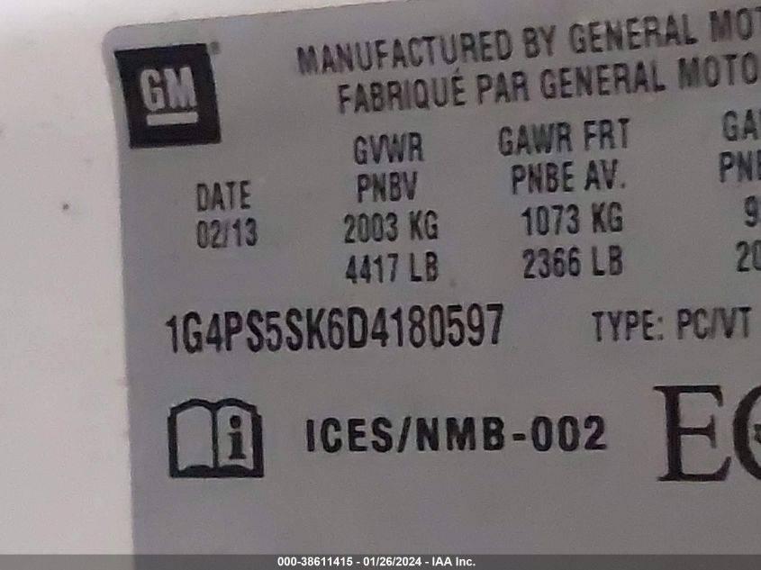 2013 BUICK VERANO - 1G4PS5SK6D4180597