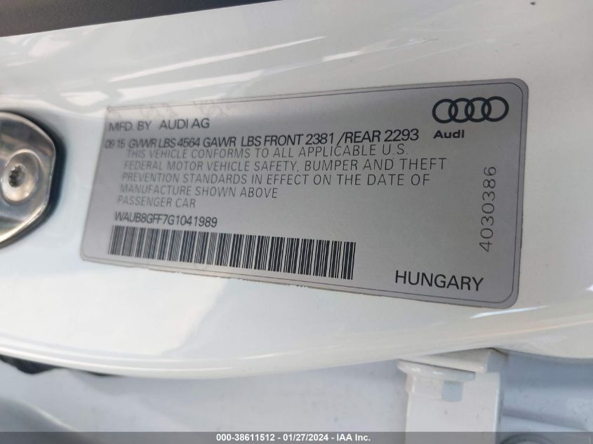 2016 AUDI A3 PREMIUM - WAUB8GFF7G1041989