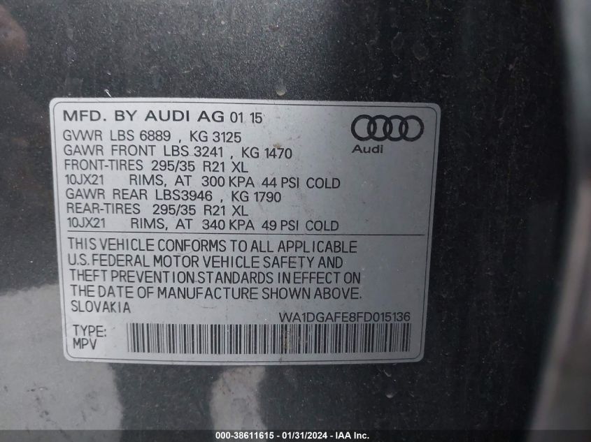 2015 AUDI Q7 3.0T S LINE PRESTIGE - WA1DGAFE8FD015136