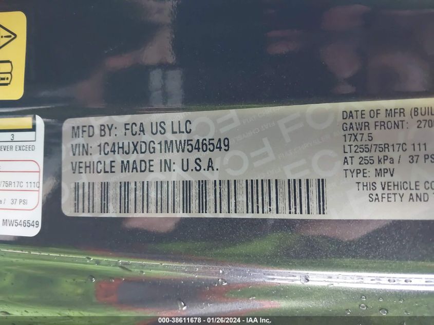 2021 JEEP WRANGLER UNLIMITED SPORT - 1C4HJXDG1MW546549