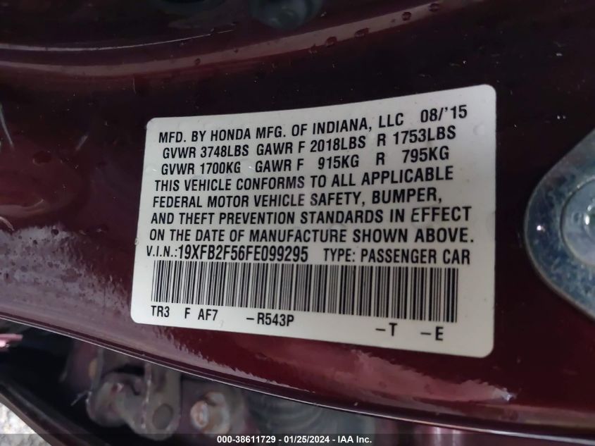 2015 HONDA CIVIC LX - 19XFB2F56FE099295