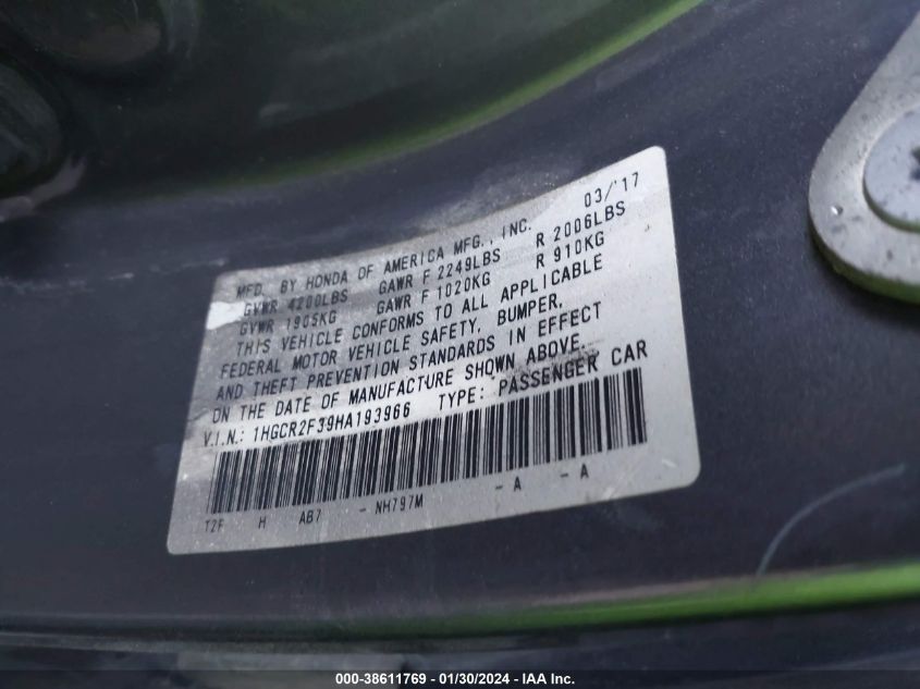 2017 HONDA ACCORD LX - 1HGCR2F39HA193966