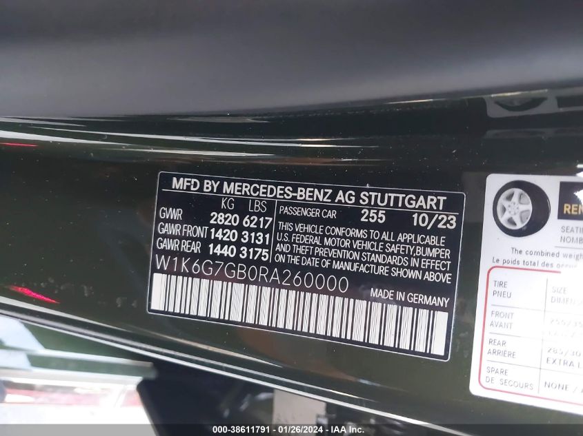 2024 MERCEDES-BENZ S 580 4MATIC W1K6G7GB0RA260000