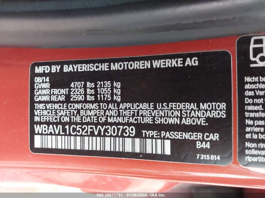 2015 BMW X1 XDRIVE28I - WBAVL1C52FVY30739
