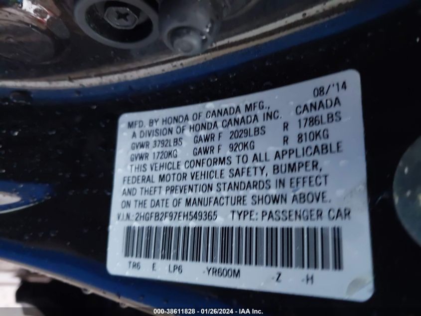 2014 HONDA CIVIC EXL - 2HGFB2F97EH549365