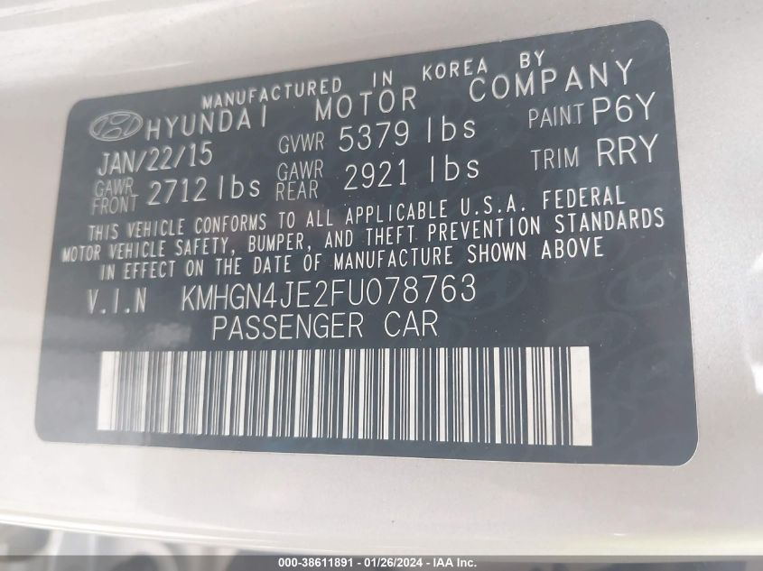 2015 HYUNDAI GENESIS 3.8L - KMHGN4JE2FU078763