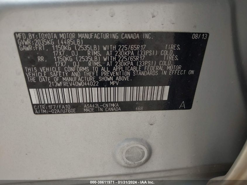 2013 TOYOTA RAV4 XLE - 2T3WFREV4DW044022