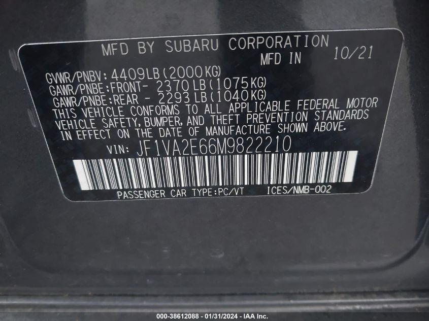2021 SUBARU WRX STI STI - JF1VA2E66M9822210