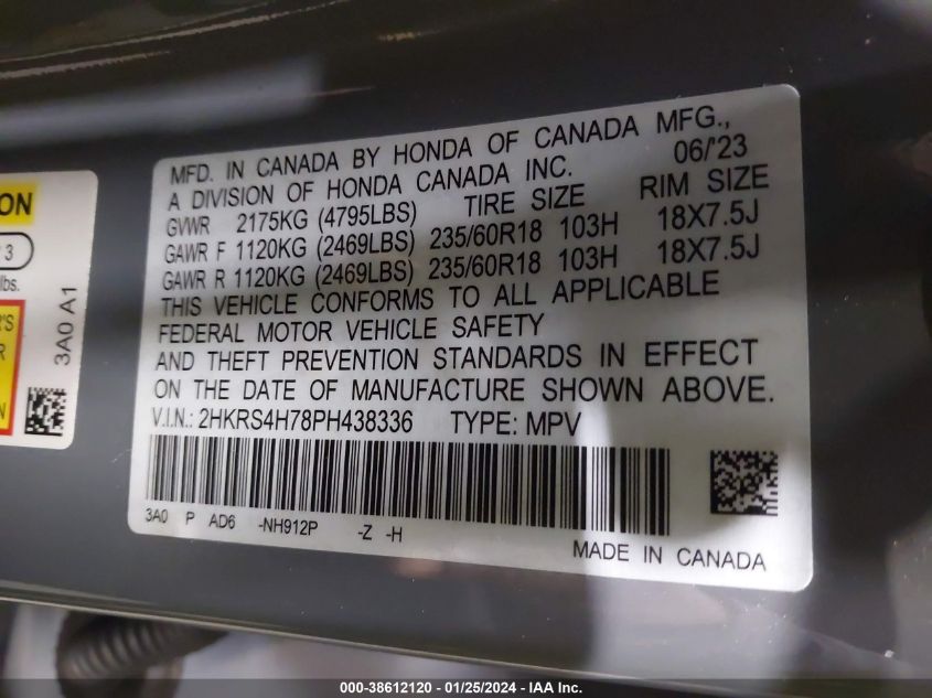 2023 HONDA CR-V EXL - 2HKRS4H78PH438336