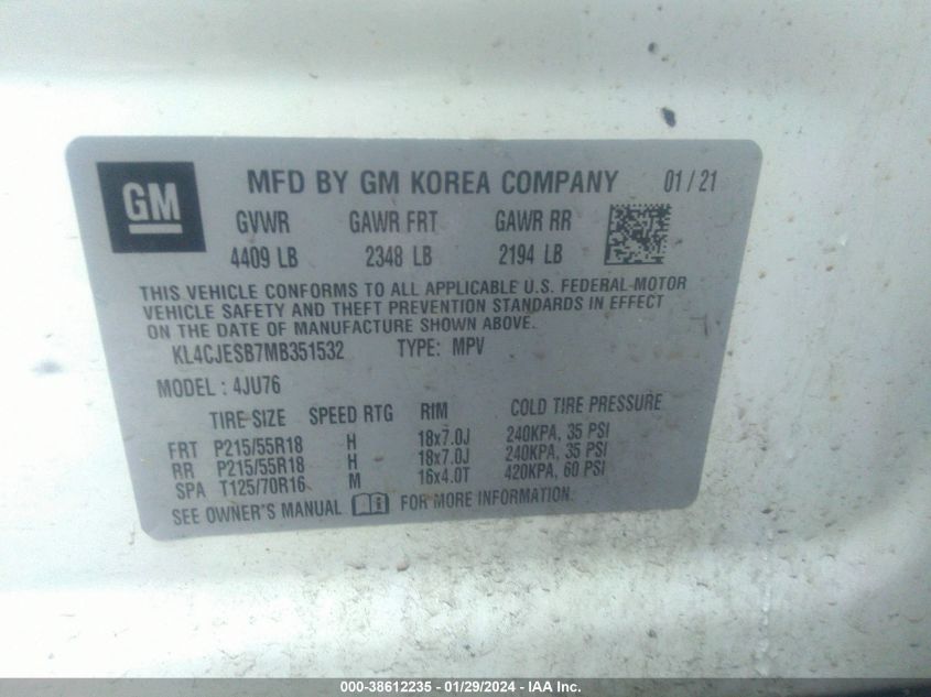 2021 BUICK ENCORE AWD PREFERRED - KL4CJESB7MB351532