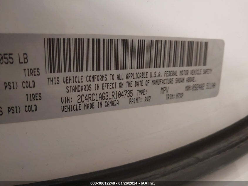 VIN 2C4RC1AG3LR104735 2020 CHRYSLER VOYAGER L