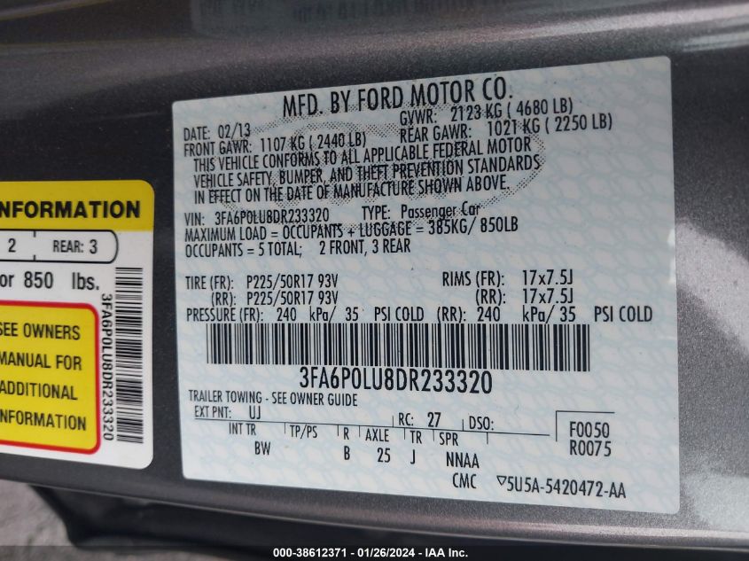 2013 FORD FUSION HYBRID SE - 3FA6P0LU8DR233320