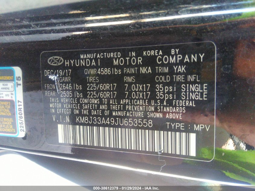 2018 HYUNDAI TUCSON SEL PLUS - KM8J33A49JU653558
