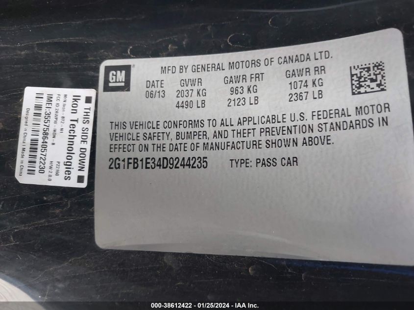 2013 CHEVROLET CAMARO 1LT - 2G1FB1E34D9244235
