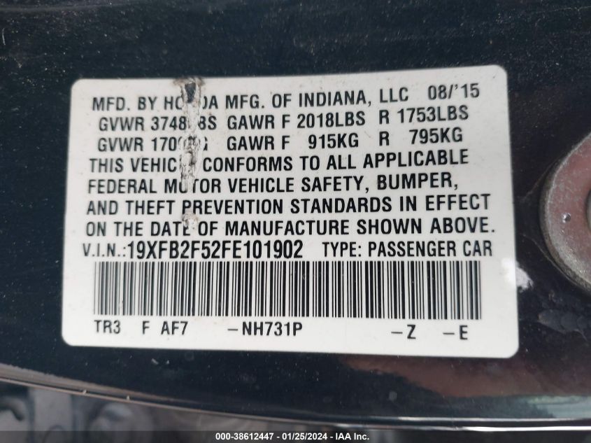 2015 HONDA CIVIC LX - 19XFB2F52FE101902