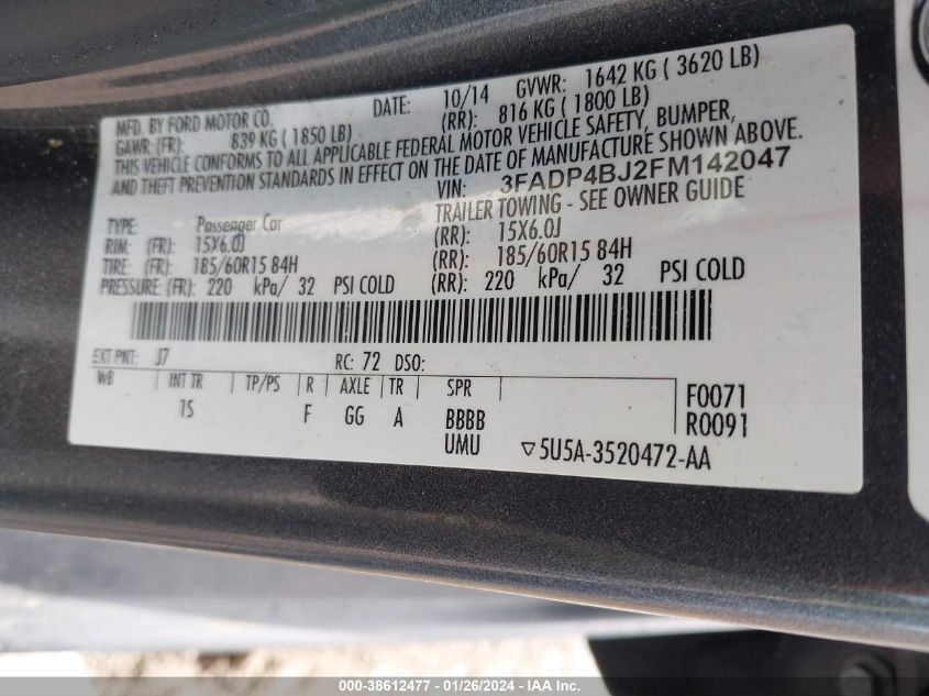 2015 FORD FIESTA SE - 3FADP4BJ2FM142047