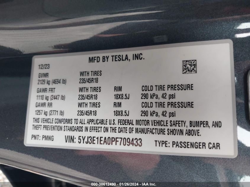 2023 TESLA MODEL 3 - 5YJ3E1EA0PF709433