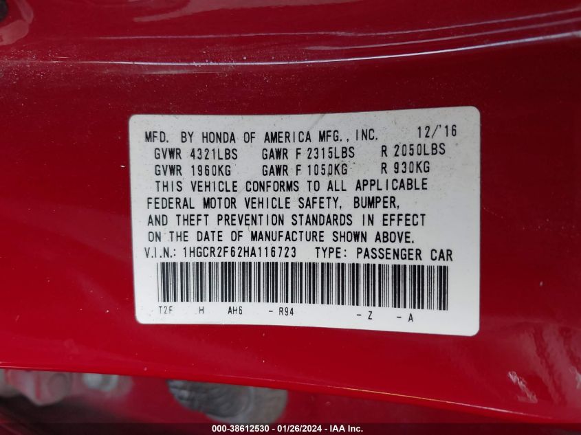 2017 HONDA ACCORD SPORT - 1HGCR2F62HA116723