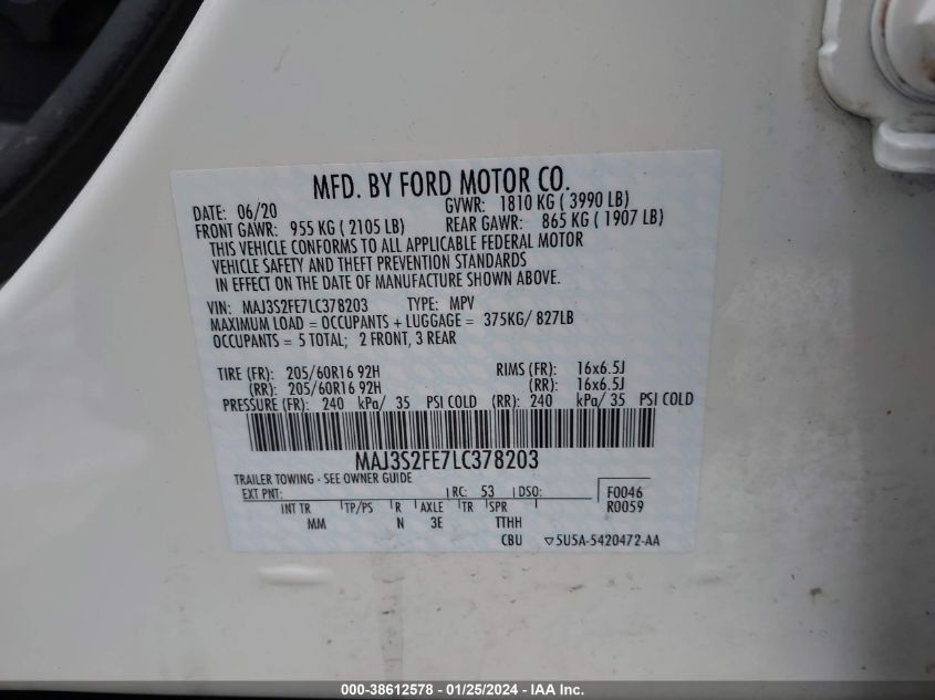 2020 FORD ECOSPORT S - MAJ3S2FE7LC378203