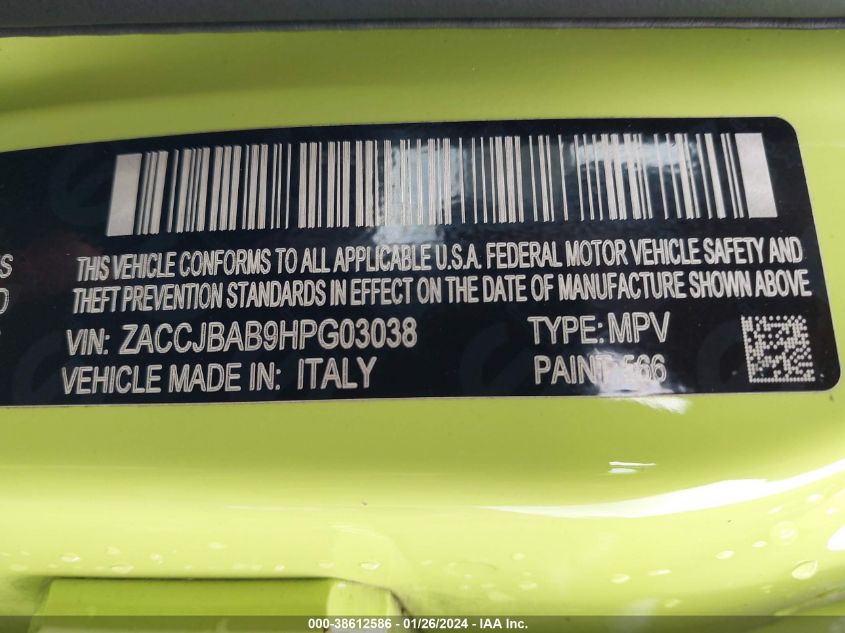 2017 JEEP RENEGADE SPORT 4X4 - ZACCJBAB9HPG03038