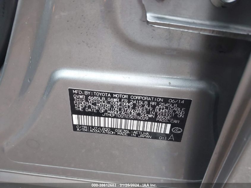 2014 LEXUS IS 250 - JTHCF1D21E5015029