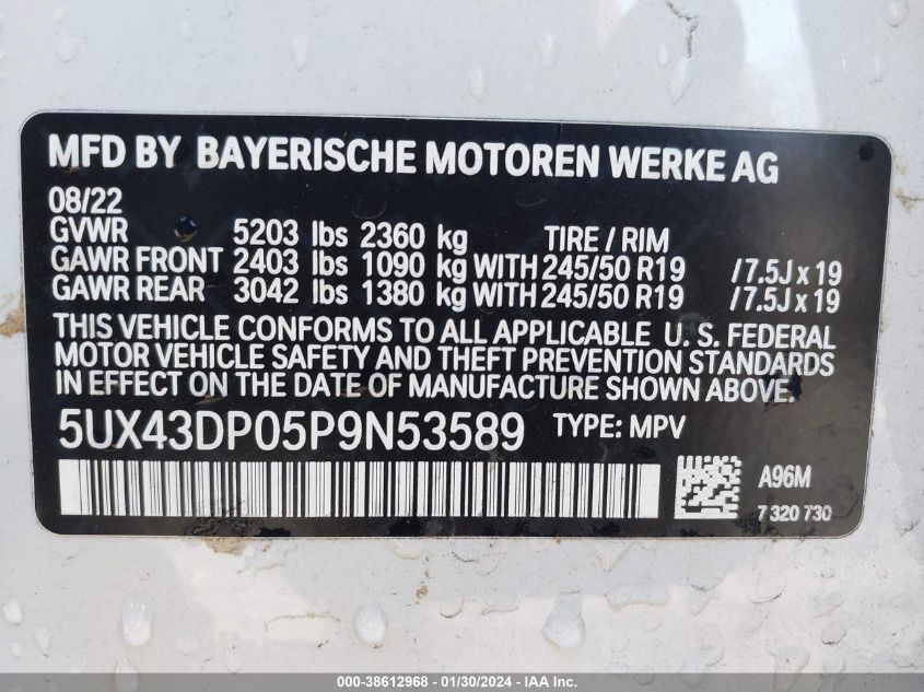 2023 BMW X3 SDRIVE30I - 5UX43DP05P9N53589