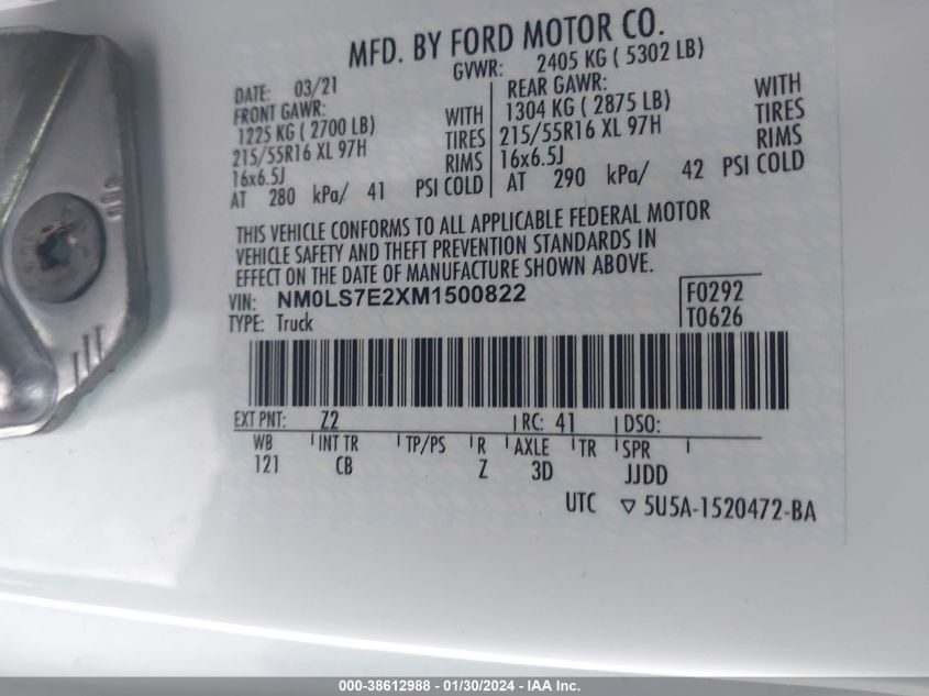 2021 FORD TRANSIT CONNECT XL - NM0LS7E2XM1500822