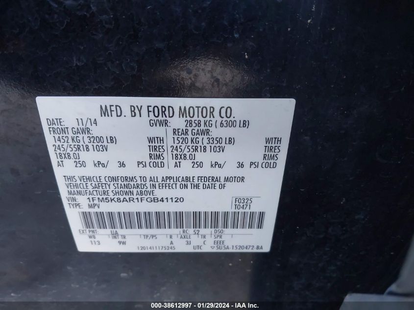 2015 FORD UTILITY POLICE INTERCEPTOR 1FM5K8AR1FGB41120