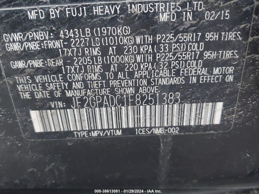 2015 SUBARU XV CROSSTREK 2.0I PREMIUM - JF2GPADC1F8251383