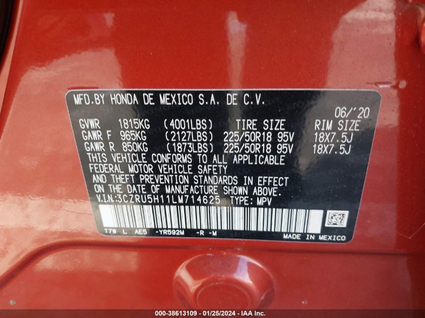 2020 HONDA HR-V SPORT - 3CZRU5H11LM714625