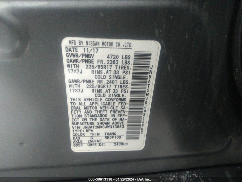 VIN JN8AT2MV8JW313863 2018 NISSAN ROGUE S