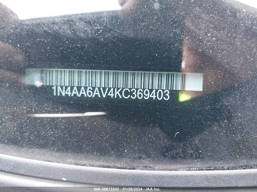 VIN 1N4AA6AV4KC369403 2019 NISSAN MAXIMA 3.5 SV