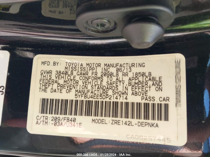2013 TOYOTA COROLLA S/LE - 5YFBU4EE5DP214714