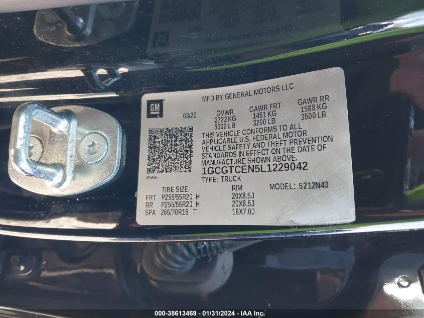2020 CHEVROLET COLORADO LT - 1GCGTCEN5L1229042