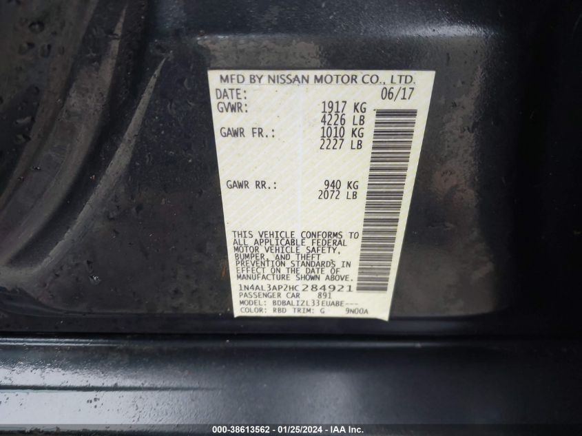 2017 NISSAN ALTIMA 2.5 SV - 1N4AL3AP2HC284921