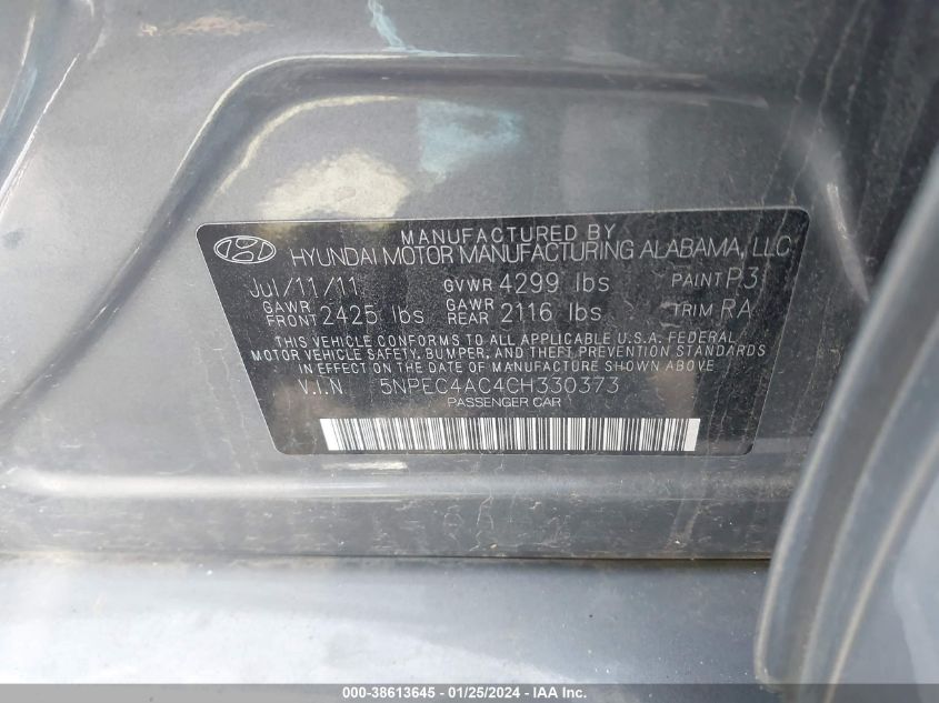 5NPEC4AC4CH330373 | 2012 HYUNDAI SONATA